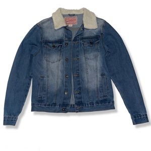 Blue Slim Fit Borg Collar Jean Jacket